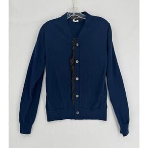 Comme des Garcon Homme Plus Mens Blue Wool Fur Trim Cardigan Sweater Sz S